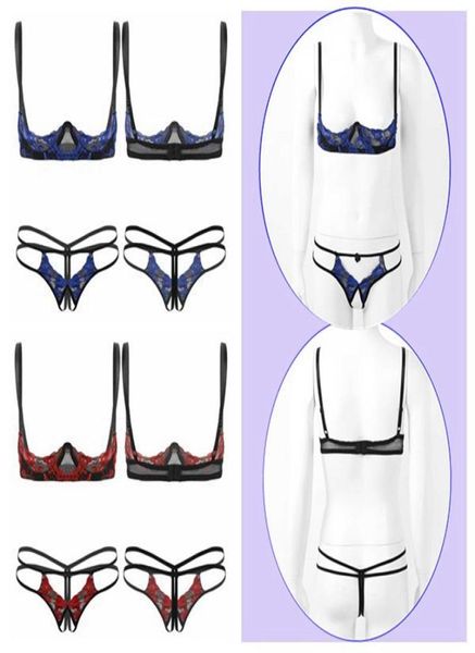 BHs Sets Damen Erotische Stickerei Spitze Dessous Set Verstellbare Spaghetti-Schultergurte Nackte freiliegende Brüste Bügel-BH Top3313805