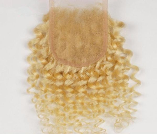 Brasilianisches blondes 4x4-Spitzenverschluss mit Spitzenverschluss, gebleichte Knoten mit Babyhaar, verworrene Locken, 613, reine Farbe, brasilianisches Echthaar, Spitzenfront 3361587