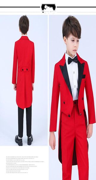 Fraque vermelho menino roupa formal moda menino casamento blazer bonito criança aniversário baile de formatura mostrar terno jaqueta calças arcos gravata cinto 621715087