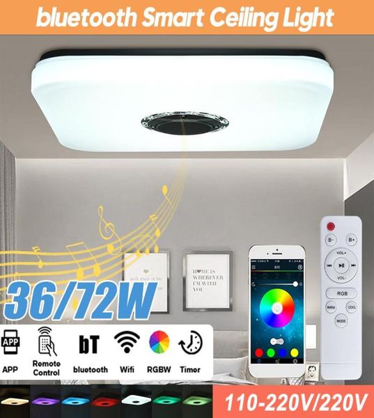 Música rgb moderna conduziu a luz de teto 36w 72 wifi app controle remoto luz música com alto-falante bluetooth quadrado lâmpada de teto inteligente6098909