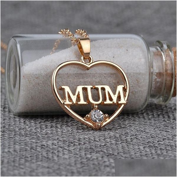 Collane con ciondolo Festa della mamma Mamma Lettera Pendenti Collana con cuore di design Donna Sudamericano Placcato argento con strass Lega d'oro Ebreo Dhubj