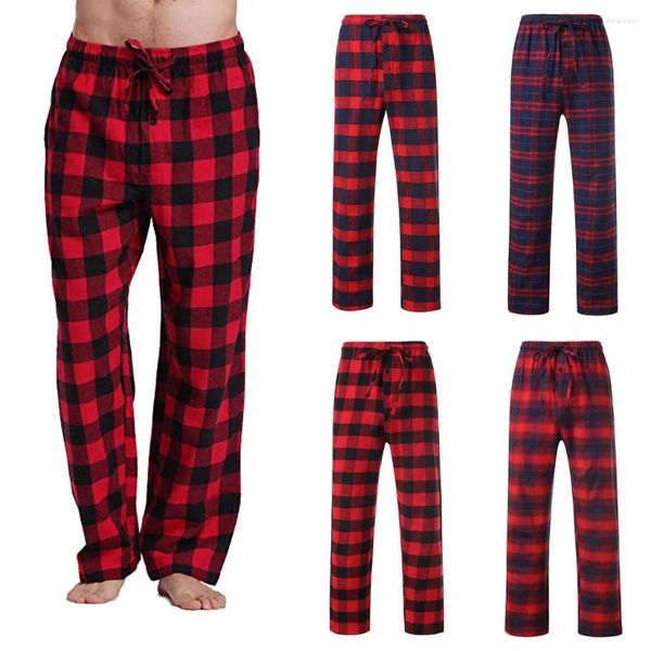 Calça masculina homens em casa usam straght cor de algodão casual algodão super macagro de pista de moletom de flanela pijama lápis vermelho