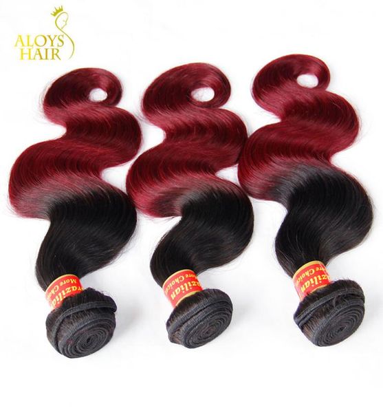 Ombre Brasiliano Onda Del Corpo Estensioni Dei Capelli Umani Vergini 2 Due Toni 1B99J Nero Borgogna Rosso Grado 8A Ombre Tessuto Brasiliano Dei Capelli Bu4152967