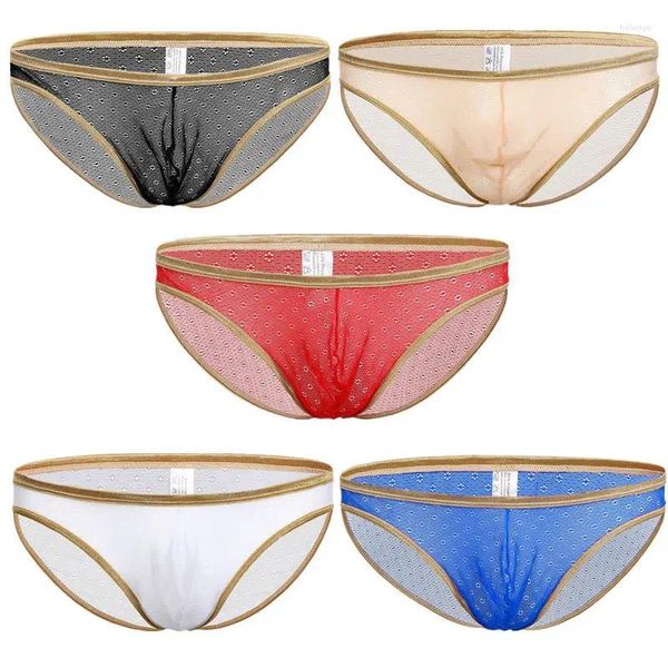 Unterhosen Männliche Slips Sexy Niedrige Taille Gaze Transparente Hosen Unterwäsche Männer Ropa Interior Hombre Golden Rim Herren Bikini Brief