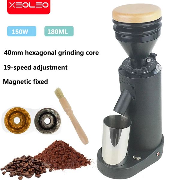 Ferramentas XEOLEO Moedor de café elétrico 40mm Moedor de rebarba cônico funil de sopro Titaninum / SS 150W Máquina moedor de grãos de café Moedor de café