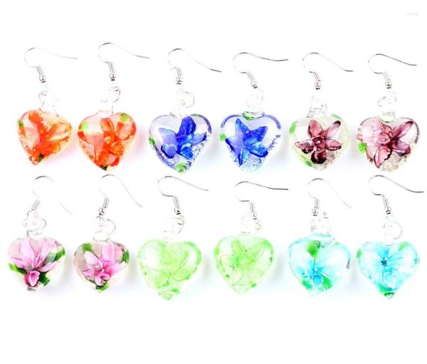 Baumelnde Ohrringe Großhandel Damen 2024 6 Paar handgemachte Herz Murano Lampwork Glas Damen Nachtleuchtende Blume Sommer Berufung