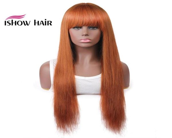 ishow hair brasiliano 4 27 parrucche di capelli umani diritte con frangia 27 30 99j arancione zenzero peruviano nessuna parrucche di pizzo capelli indiani malesia9893827