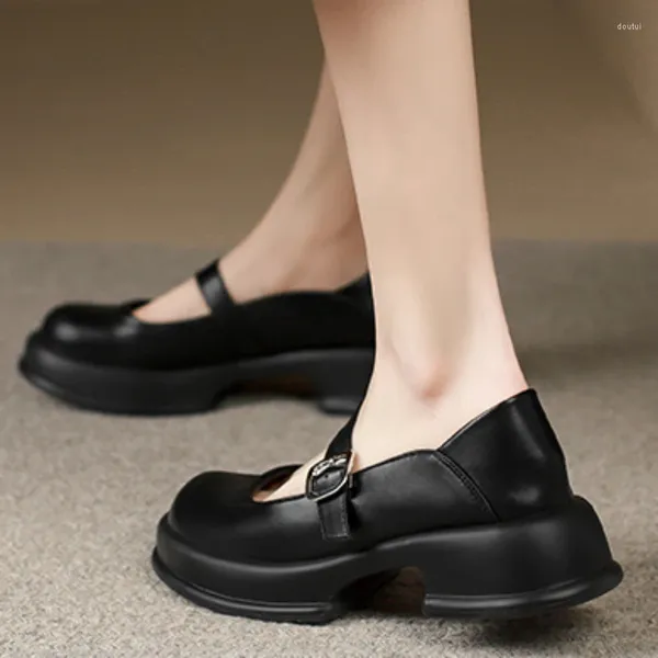 Модельные туфли для женщин, весна-осень 2024, женские туфли-лодочки Мэри Джейн, водонепроницаемые с круглым носком, одно слово, пряжка, неглубокий рот
