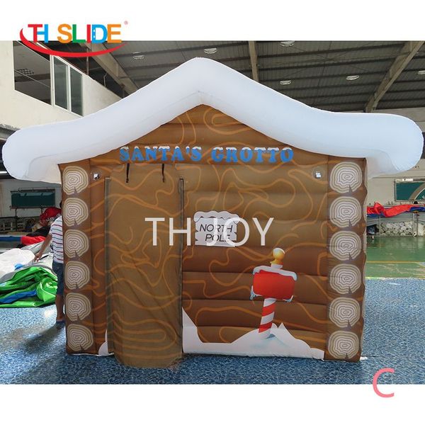 Großhandel Kostenloses Schiff Outdoor-Aktivitäten 4x3m Outdoor-Weihnachtsdekoration Blow Up aufblasbares Weihnachtsmann-Grotto-Zelt Haus zum Verkauf