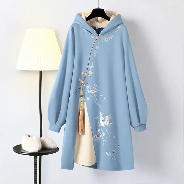 Ethnische Kleidung Jurk Women Voorjaar Chinese Traditional Stijl Hanfu Cheongsam Verbeterd Geborduurde Tang Pak 2024 Hooded Sweatshirt