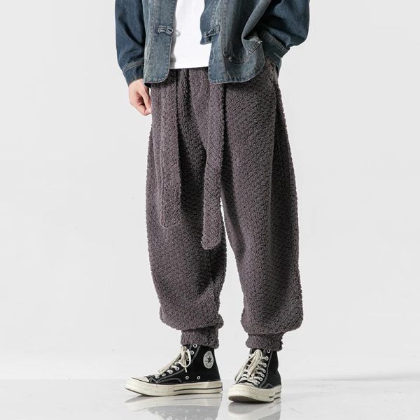 Pantaloni Pantaloni invernali ispessiti da uomo Moda calda Pantaloni retrò in lana di agnello da uomo Pantaloni streetwear oversize Harem larghi Pantaloni spessi da uomo