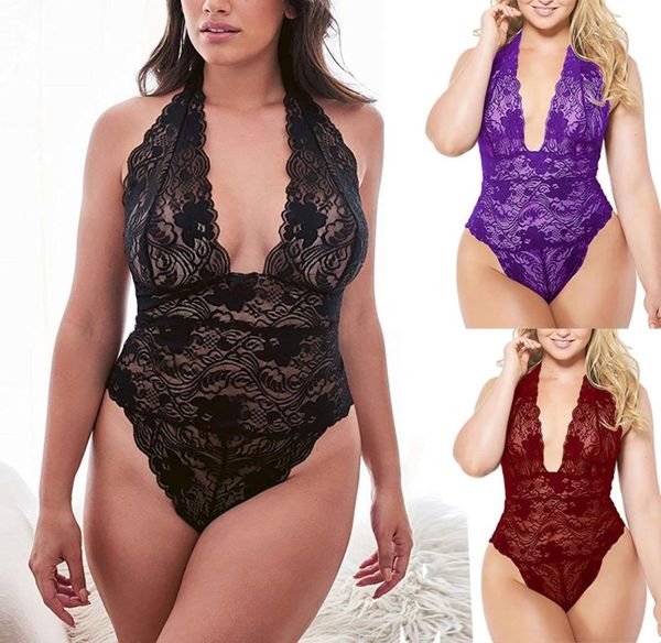 Mulheres Pijamas Plus Size Lace Teddy Pijamas OnePiece Sexy Lingerie Backless sexy lady nightwear lingerie erótica Y58471037