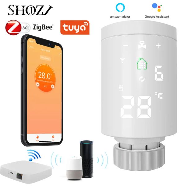 Steuern Sie die Tuya-App mit dem programmierbaren Zigbee-Thermostat, dem Heizkörperventil und dem Temperaturregler. Die Sprachsteuerung des Heizkörpers funktioniert mit Alexa und Google Home