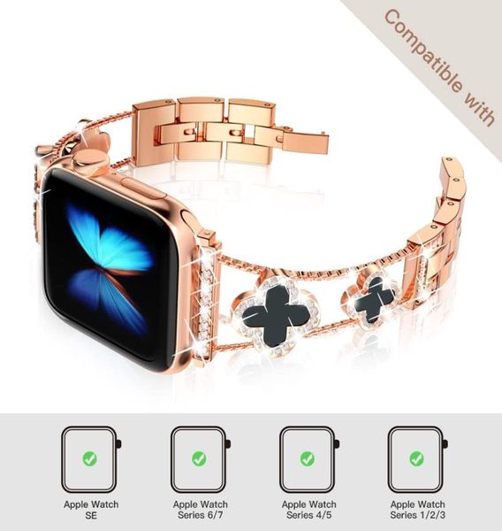Apple Watch için Lüks Metal Pırlanta İzle Bantları 49mm 45mm 38mm 40mm 42mm 44mm Kadınlar Bling Slim Glitter Iwatch Serisi Ultra7354326