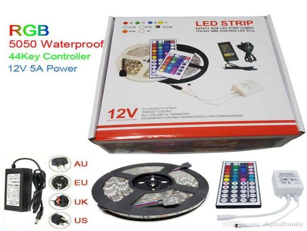 Led Strip Light RGB 5M 5050 SMD 300Led Impermeabile IP65 44Key Controller Trasformatore di alimentazione con scatola Regali di Natale Reta6448690