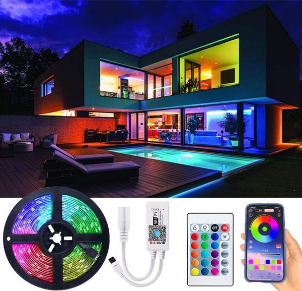 Strisce Led Strip Light RGB Lampada flessibile Luces Nastro a nastro Diodo DC12V SMD IR Blutooth WIFI Controller Lights6576666