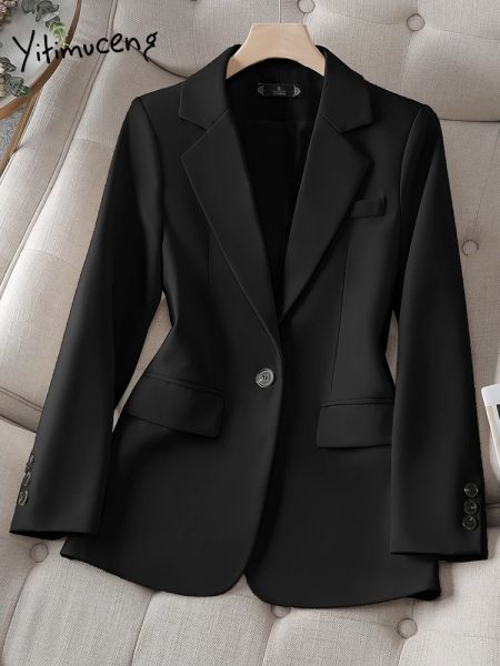 Blazers yitimuceng inverno blazer feminino outono 2023 nova moda coreana manga longa jaquetas finas senhoras do escritório elegante sólido casual casacos