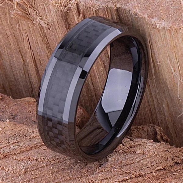 Cluster Ringe Mode Männer Titan Edelstahl Intarsien Schwarz Carbon Faser Für Frauen Hochzeit Verlobung Party Schmuck Geschenke