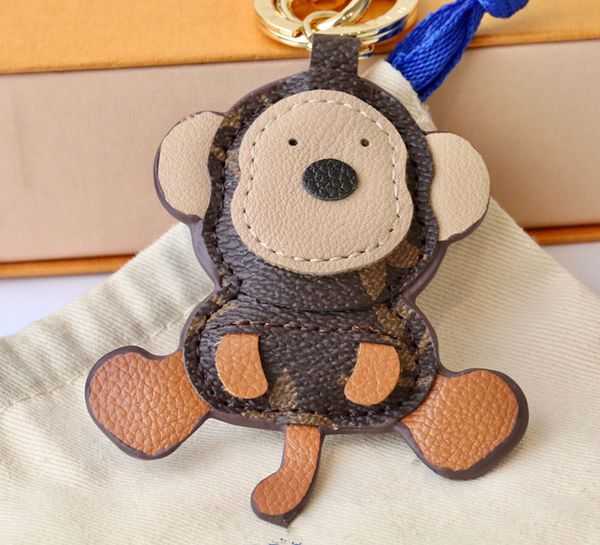 Sevimli Monkey Para Çantası Anahtar Key Zincir Kolye Takı Mücevher Teyp Tutucu PU Deri Çiçek Izgara Tasarımcısı Metal Anahtar Zinciri