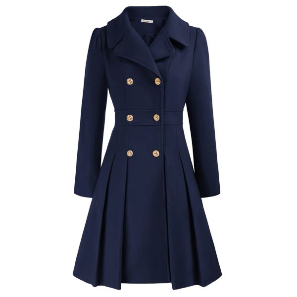 Blends GRACE KARIN Trench da donna Risvolto doppio petto Cappotto da marinaio in lana spessa ALine Giacca con tasche sopra il ginocchio Soprabito