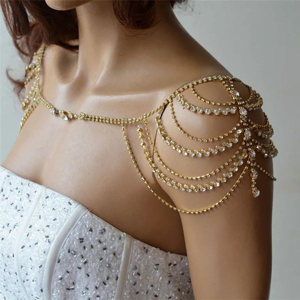 İns moda çok katmanlı rhinestone gelin omuz zinciri bayanlar düğün partisi parlayan kristal püskül şaw kolye takı hediyesi 240223