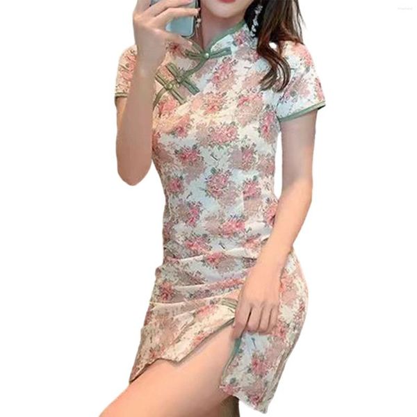 Этническая одежда, платья Cheongsam для женщин, модное винтажное облегающее платье с цветочным принтом в китайском стиле, торжественное