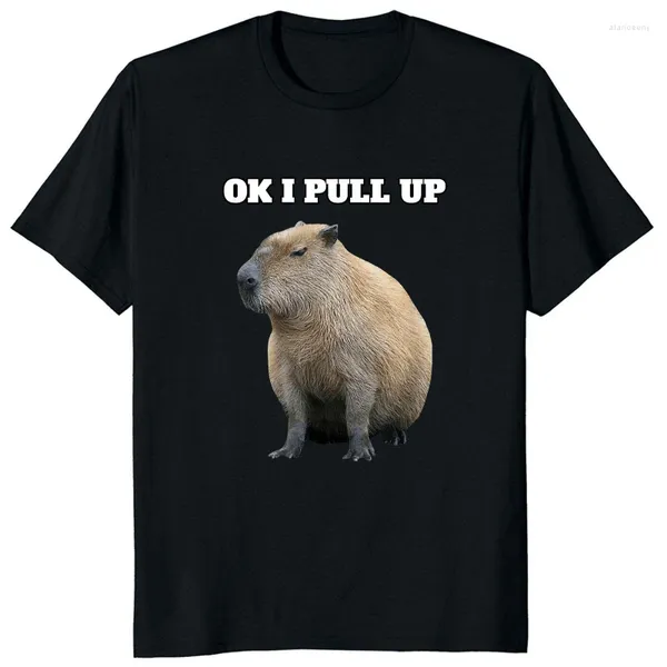 Homens Camisetas Capivara Óculos Ok I Pull Up Camisa Engraçado Animal Bonito Unissex Clássico Mangas Curtas Tee Moda Casual Streetwear Tops