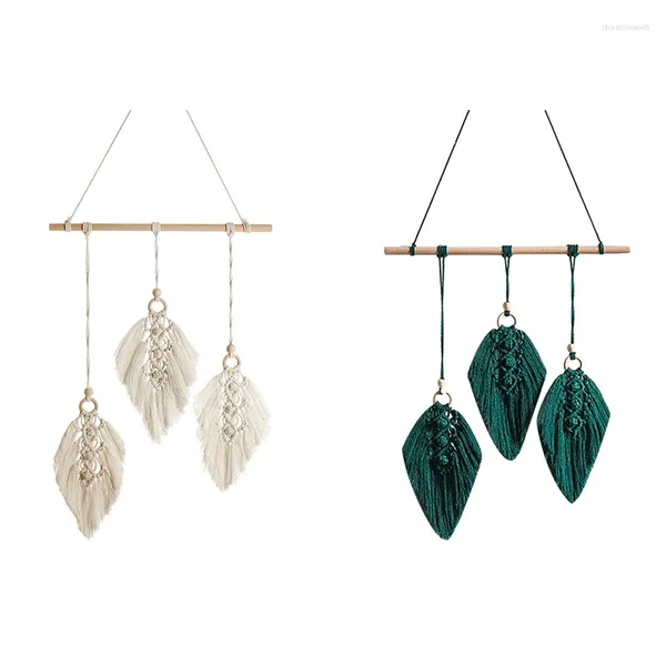 Arazzi Nordic Woven Macrame Wall Hangng Boho Leaf Feather Nappa Decorazione arazzo in cotone