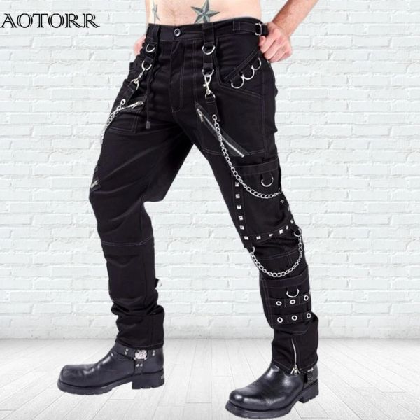 Pantolon moda gotik pantolon punk rock pantolon erkek kargo pantolon kişiselleştirilmiş rahat pantolon bisikletçisi kot hip hop sokak kıyafetleri sonbahar sıcak