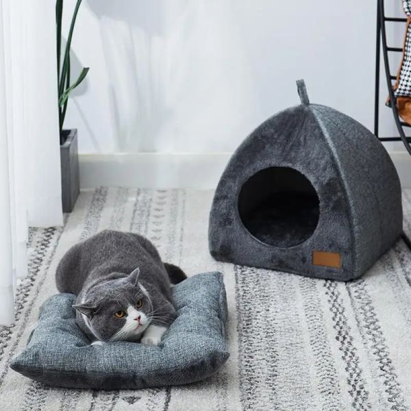 Tappeti gatto grotta di gatto domestico letto casa casa igloo cucciolo nido cucciolo cuddler sacchetto letto nido nido triangolo gatto gatto gatto tana gatto per