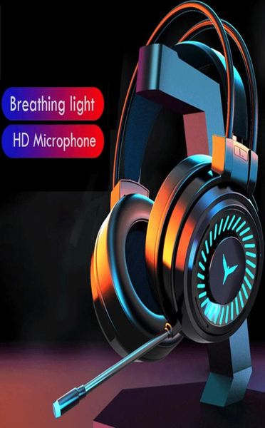 Cuffie da gioco Cuffie da giocatore Audio surround Auricolari stereo cablati Microfono USB Luce colorata Cuffie da gioco per PC portatile1594652