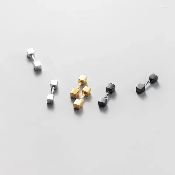 Ohrstecker 2024 Silber 925 Damen Kleiner gebürsteter Würfel Schwarzgold Schraubverschluss Tiny Sleeper lässt sich nicht leicht fallenlassen Mädchengeschenk