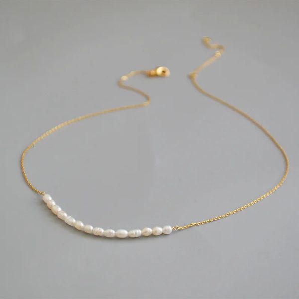 Messing mit 18K Gold natürliche echte Perlenkette Wowen Schmuck Party Designer T Show Runway Gown Japan Korean Fashion 240227