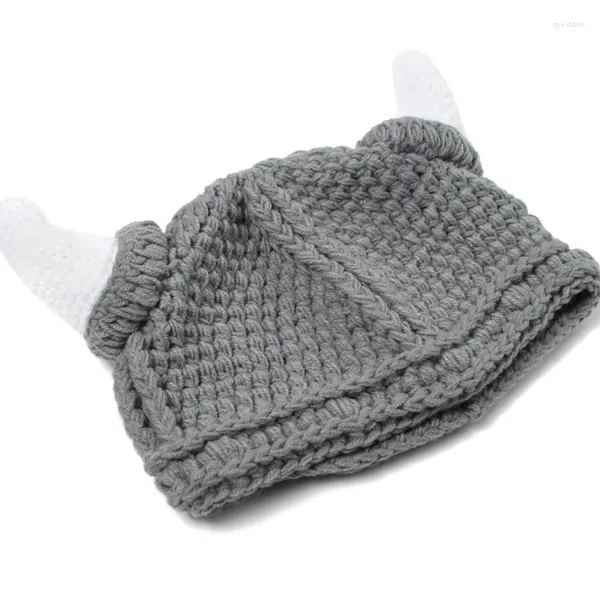 Berretti Cappello invernale Berretto retrò Berretto lavorato a maglia 3D Corno di bue Barbaro Cosplay Skullcap elasticizzato