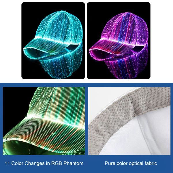 Snapbacks LED Light Baseball Hat Fiber Optic Cap respirável Romance criativa Party Durável Hiphop RGB 11 Cores Alterações