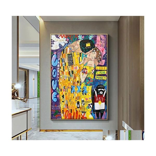 Gemälde Abstrakte Ölgemälde auf Leinwand Druck Poster Klassischer Künstler Gustav Klimt Kuss Moderne Kunst Wandbilder für Wohnzimmer Cua Dhm0W