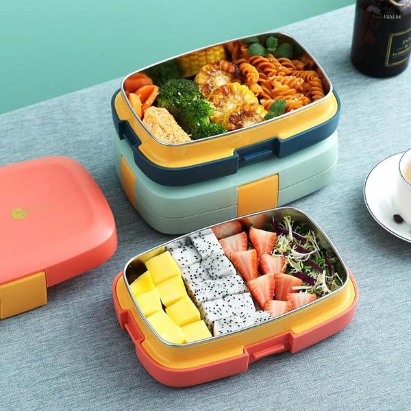 Stoviglie Portatili per bambini Scatola da pranzo per cartoni animati Contenitore in acciaio inossidabile Impiegato Bento Box riscaldato Mensa scolastica