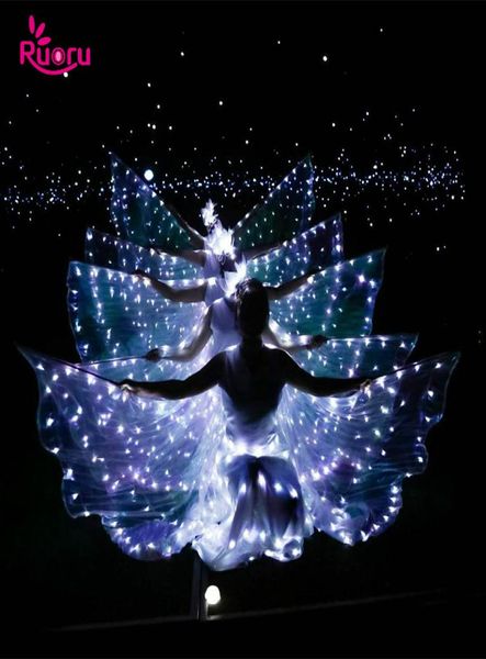 Ruoru dança do ventre led asas isis com varas ajustáveis acessórios adereços de desempenho de palco asas de led brancas brilhantes 360 graus 3610613
