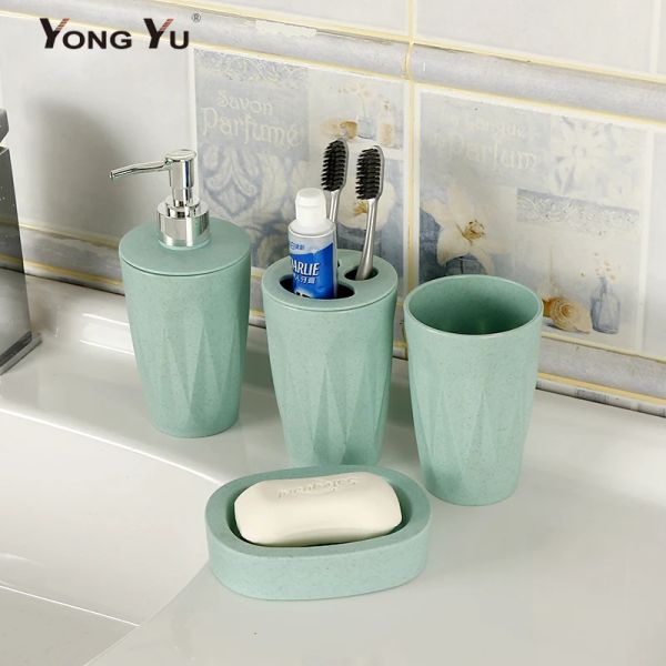 Supporti Accessori per il bagno 4 pezzi/set Paglia di grano Portasapone Dispenser Bagno Portaspazzolino Tazza Completo BPA Free