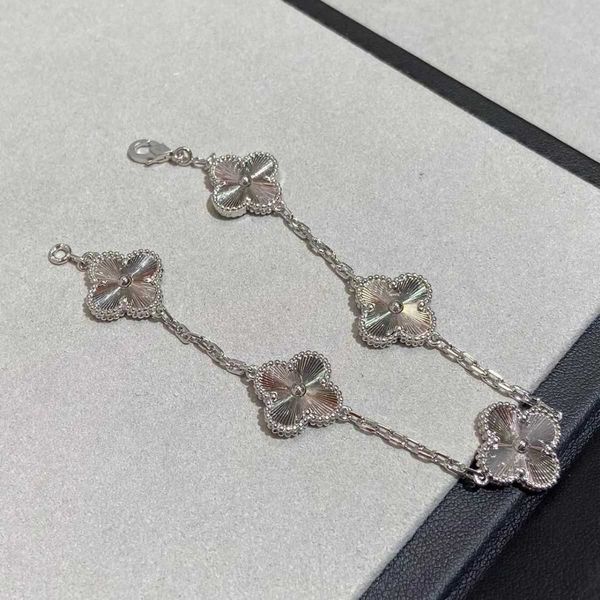 Designer de jóias de luxo pulseira VanCA prata esterlina trevo de quatro folhas pulseira de cinco flores banhado com ouro branco 18K CNC jóias de precisão