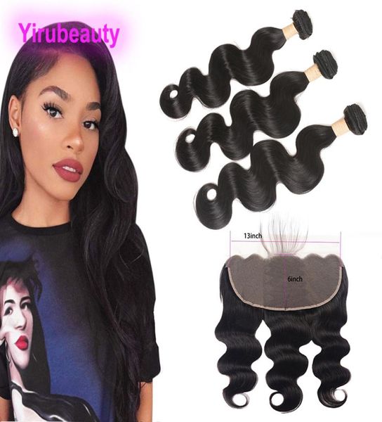 Capelli vergini indiani 3 pacchi con frontale in pizzo 13X6 con capelli del bambino orecchio all'orecchio estensioni dei capelli onda del corpo con 13 per 6 frontali 1034008428