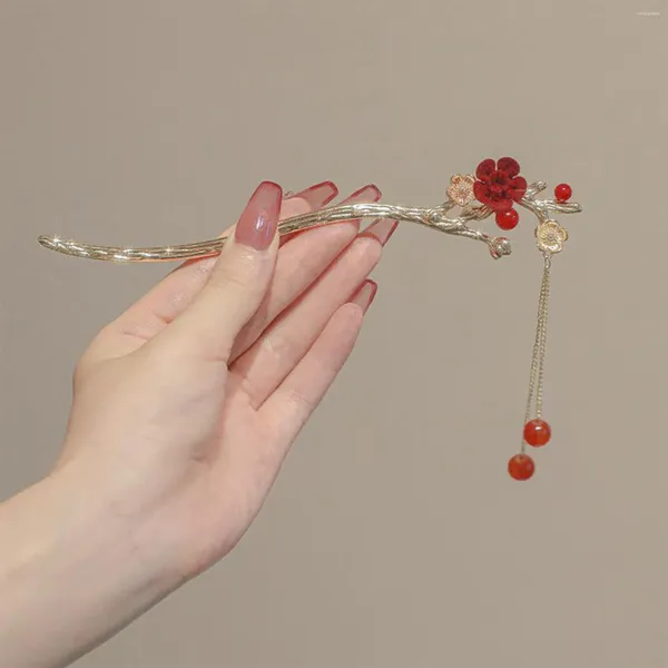 Fermagli per capelli Fiore di prugna Bastone Forcina in metallo fatto a mano Chiusura classica per regalo di gioielli cinesi per feste di matrimonio