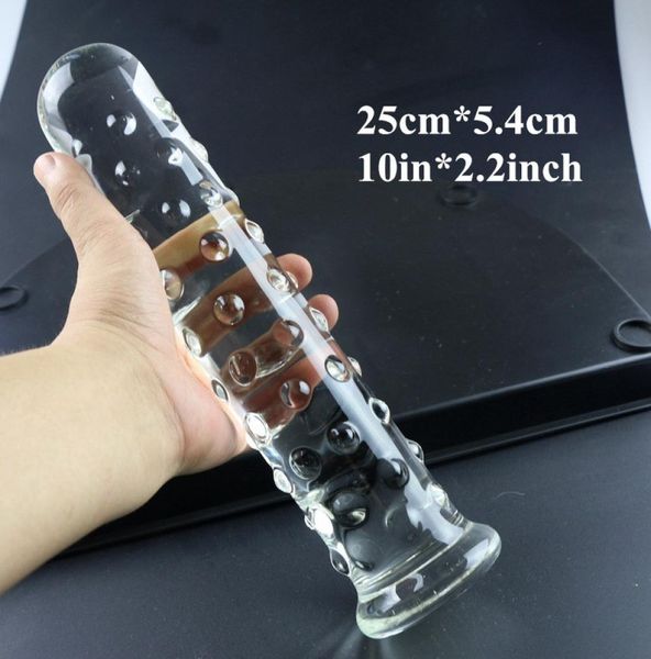 Sex Shop 25 CM Grandi Particelle Stimolano Enorme Grande Dildo di Vetro G Spot Vagina Masturbatore Gay Anal Butt Plug Giocattoli Del Sesso per Donna Uomo D7807027