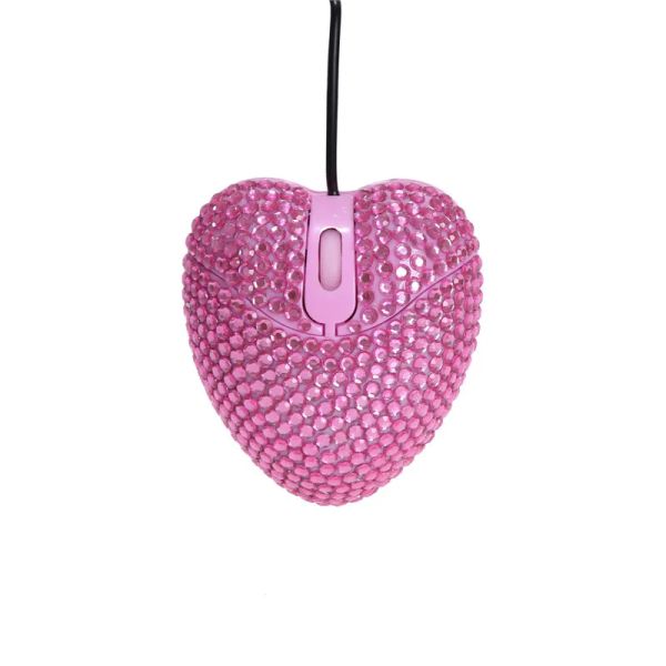 Ratos com fio diamante design mini mouse coração design fofo rosa 3d mouses de computador 1000 dpi laptop óptico USB para garotas gigantes do presente