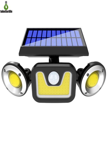 3 modalità ruotabili 83 luci solari COB 78LED 70LED 70COB Lampada da parete solare a doppia testa per la decorazione del giardino Sensore di movimento PIR IP65 9990350