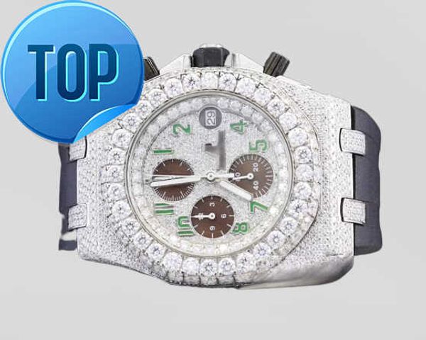 Prezzo diretto di fabbrica dell'orologio analogico hip-hop personalizzato alla moda VVS Clarity Moissanite tempestato di diamanti disponibile per acquirenti all'ingrosso