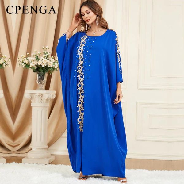 Ethnische Kleidung Elegantes blaues muslimisches bescheidenes Kleid für Frauen Eid Arab Femme Duabai Abaya Luxus Party Jalabiya Islam Türkei Marokkanischer Kaftan
