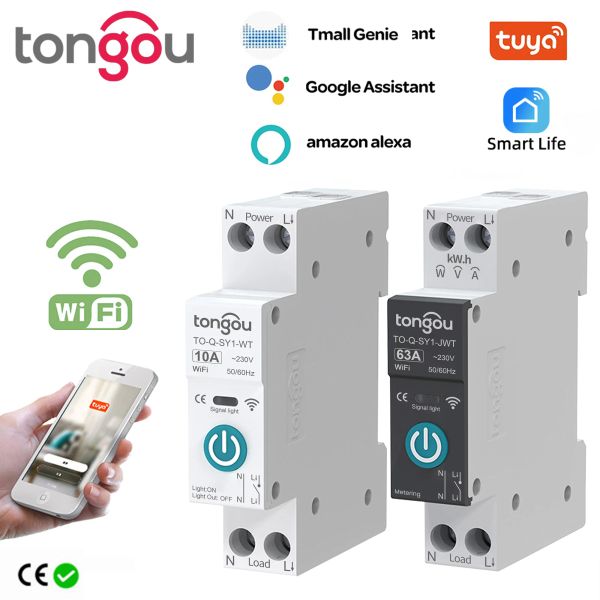 Steuert Tuya Wifi Smart Circuit Breaker Leistungsmessung 1p 63a Din-Schiene für Smart Home Drahtlose Fernbedienung Smart Switch von App Tongou