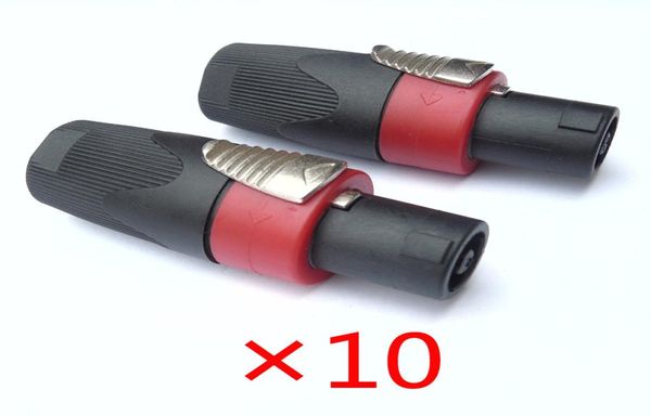 10 pçslot alta qualidade vermelho speakon lock 4 pólo alto-falantes macho plug chassi speakon soquete cabo de áudio conector8796281