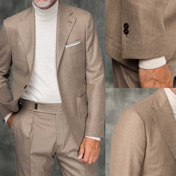 Высококачественные мужские костюмы из 2 предметов, смокинг с зубчатыми лацканами, деловой костюм индивидуального размера, однобортный пиджак с 3 карманами + брюки